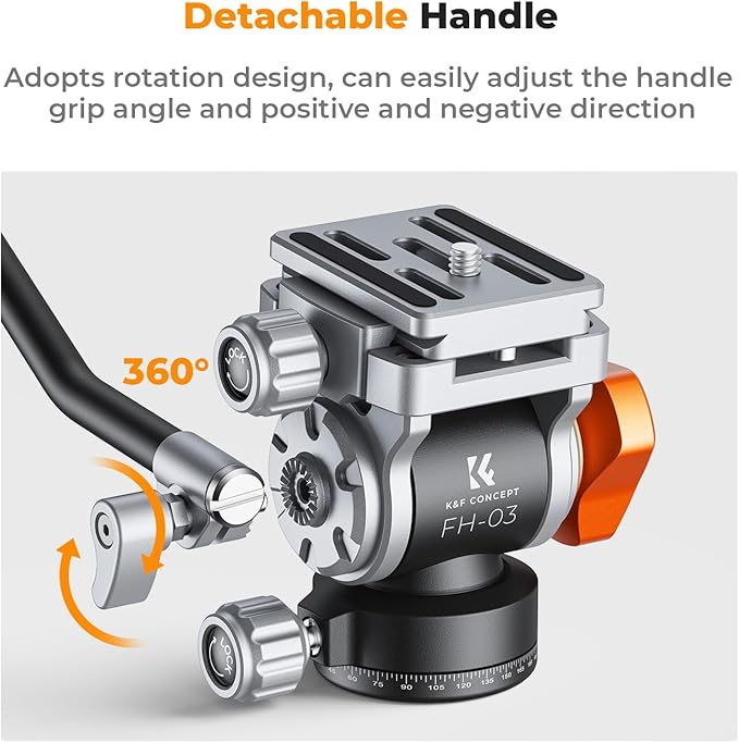 K&F CONCEPT Fluid Head, Silky-Smooth, Stable Tripod Fluid Head for pan and tilt,Arca Swiss-Compatible Fluid Head Mount, max Load 11 lbs/5kg FH-03