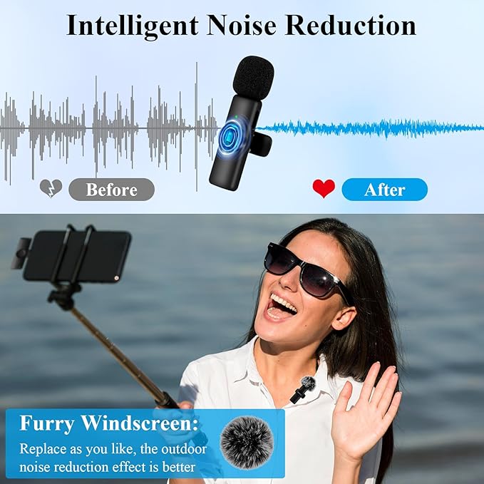 Professional Wireless Microphone for iPhone, Android, 2pcs Type C Wireless Microphones with Crystal Clear Sound Quality, Mini Microphone Plug-Play for Interview Video Podcast Vlog YouTube Tiktok