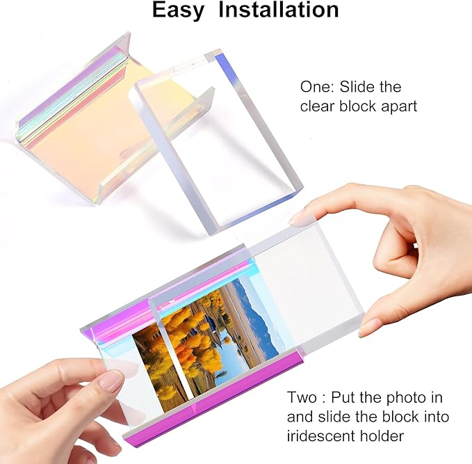 Bolidery Polaroid Picture Frame 2x3, Freestanding Sliding Iridescent Acrylic Picture Frames, Instax Mini Film Photo Frames for Desktop Tabletop- 3 Pack