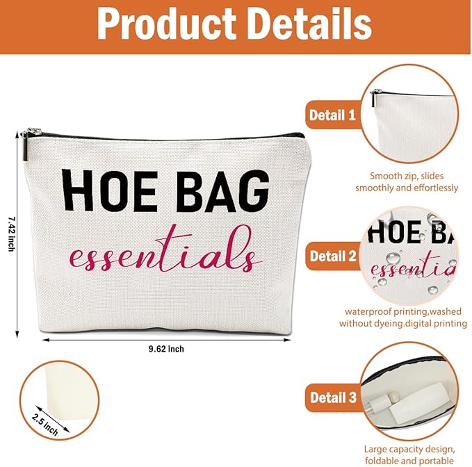 2 PCS Funny Gifts for Women Makeup Bag, Birthday Fun Hostess Gift for Women Girls Friends Cosmetic Bags Gag Gifts Girls Weekend Overnight Makeup Funny Travel Pouch, Black White