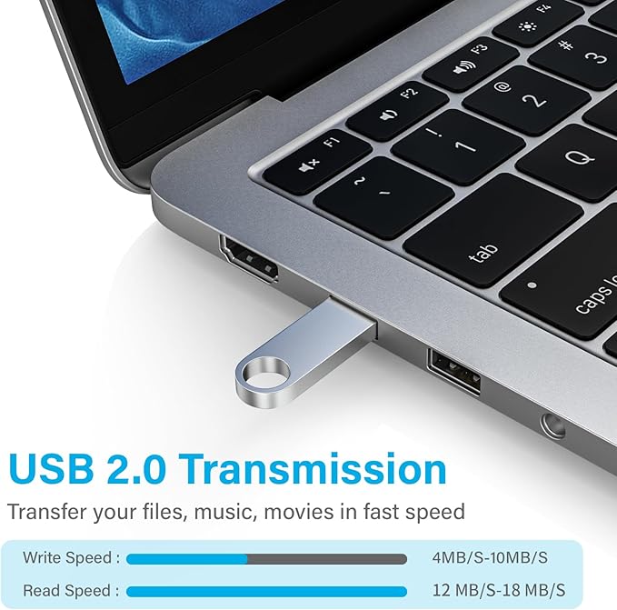 ABLAZE 128MB Flash Drive 10 Pack, Metal USB 2.0 Thumb Drives with Keychains USB Sticks Pendrives (Sliver)