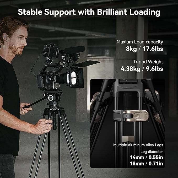SmallRig AD-80 FreeBlazer Heavy-Duty Video Tripod System, 75" Tall, Fluid Head, One-Step Height Adjust, Dual-Mode QR Plate, Load up to 17lbs, Professional Tripod for Camera