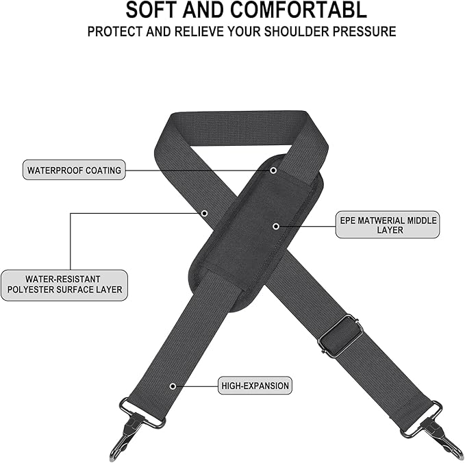Shoulder Strap 72 inch, Universal Replacement Laptop Shoulder Strap with Adjustable Buckles and Metal Hooks for Briefcase Laptop Messenger Bag Crossbody Bag Luggage/Duffel, Dark Gray