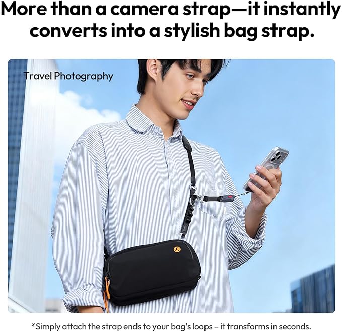 ULANZI YF01 Camera Strap with USB C Cable, 3-in-1 Modular Quick Release Neck Shoulder Wrist Strap 71.9inch Length Adjustment, Multi-Use Convertible Crossbody Sling for DSLR Mirrorless Cam Phone(Black)