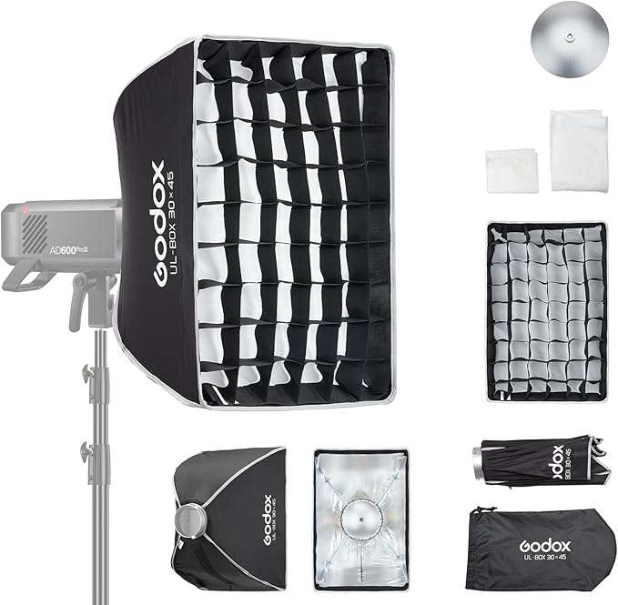 Godox Mini Softbox 30cm*45cm/ 11.8in*17.7in with Grid Diffuser Fast-Setup Bowens Mount Umbrella Softbox Compact Photography Lighting Softbox for Photography Continuous Light Monolight Strobe Flash