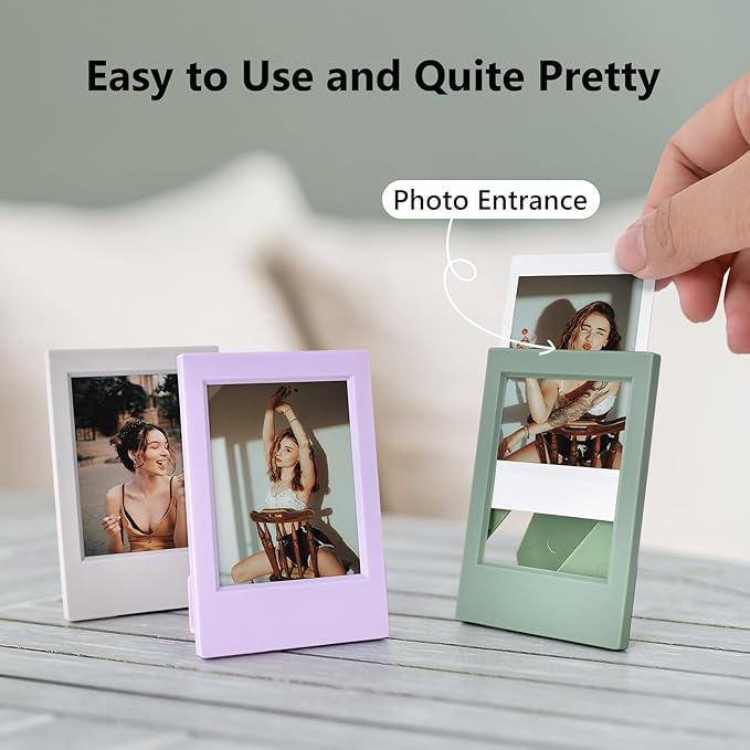 HIYQIN 7 Packs 2x3 Mini Photo Frame for Instax Mini EVO/12/11/Liplay/SE/Link 3/41/40/99/90/7+ Camera Film, Desk Stand Up Small Picture Frame with Clear Protective Film, 3-in Films Frame - Colorful