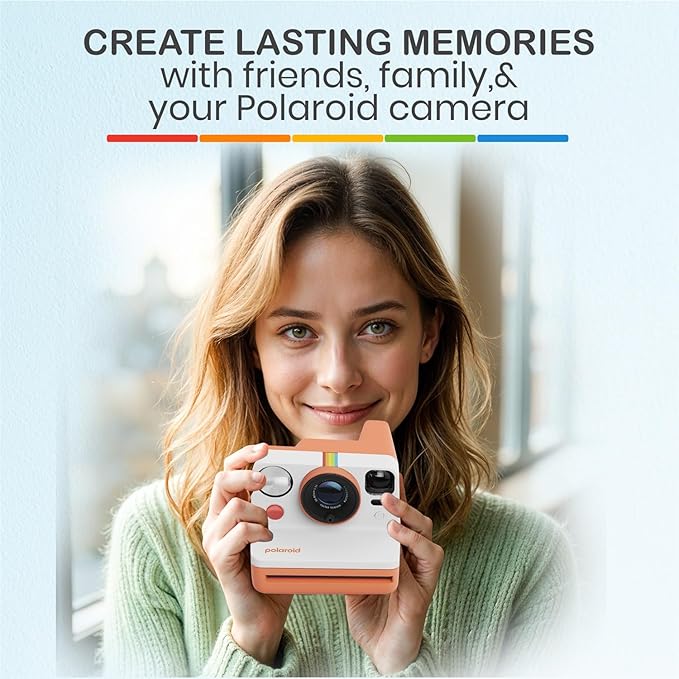 Polaroid Now Generation 3 I-Type Instant Camera (Coral) Bundle with Color I-Type Film (8 Exposures), Hard Protective Case and Wrist Strap