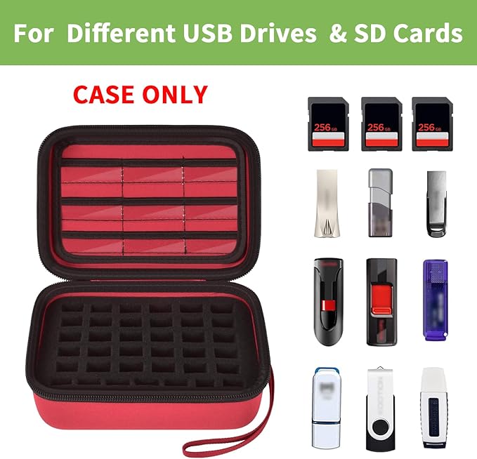 USB Flash Drive Case, SD Card & Memory Stick & Thumb Drives Pouch for SanDisk, for Samsung, Hard Shell Protective Storage Organizer - for IT Admins, Photographers & Film Crews - Box Only- (Red)