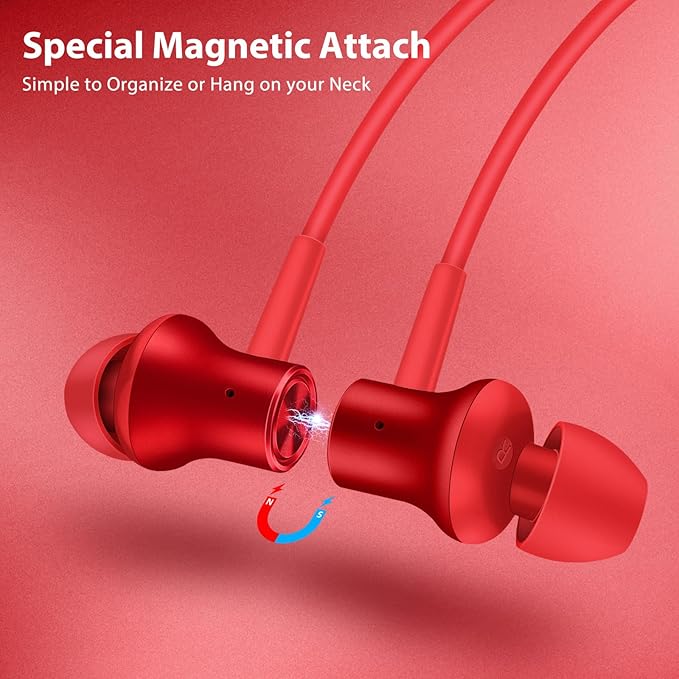 Jiunai USB C Wired Earbuds for iPhone 17 Pro Max 16e Headphone with USB C Plug in Ear Magnetic Stereo S M L Ear Tips Corded Type C Earphone for iPhone 17e 16 15 for Samsung S26 S25 S24 for iPad Red