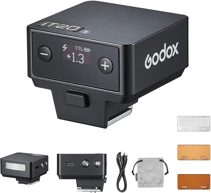 Godox IT20 F IT20F Mini Camera Flash for Fuji, TTL Godox Flash,700+ Full Power,1.5s Recycle Time,USB-C Charging, with Magnetic Diffuser & Filter -Black