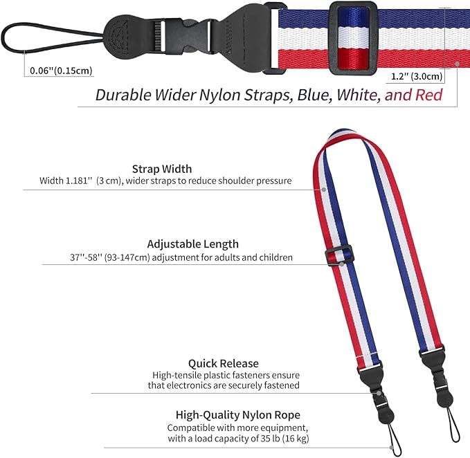 Adjustable Shoulder Strap, Comfortable for Camera Neck Lanyard iPad Strap iPad Strap for iPad, Camera, Binocular, Crossbody, Tablet, Laptop, Binocular, Luggage Bag(Blue, White & Red A10)