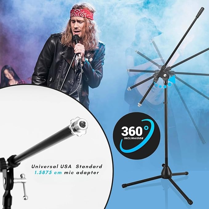 Pyle Heavy Duty Microphone Stand-Height Adjustable from 51.2'' to 78.75'' Inch High w/Extendable Telescoping Boom Arm 29.5'' and Stable Tripod Base-Clutch in T-Bar Adjustment Point PMKS56