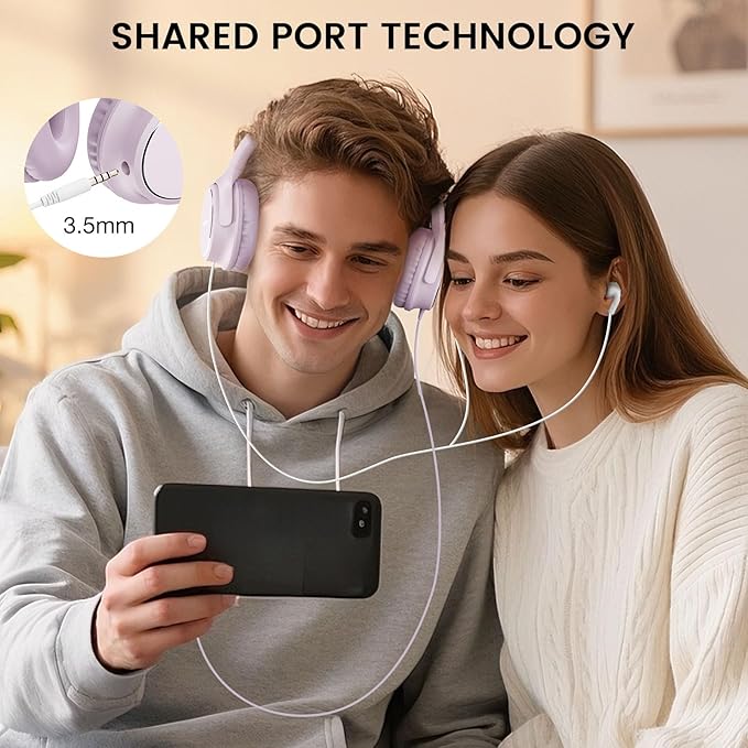 USB C Wired Over-Ear Headphones with Microphone, Volume Control, Share Port, and Adjustable Headband Foldable Stereo Headset for Adult/Teens for iPhone 16, Samsung, Laptop, Gaming, Travel