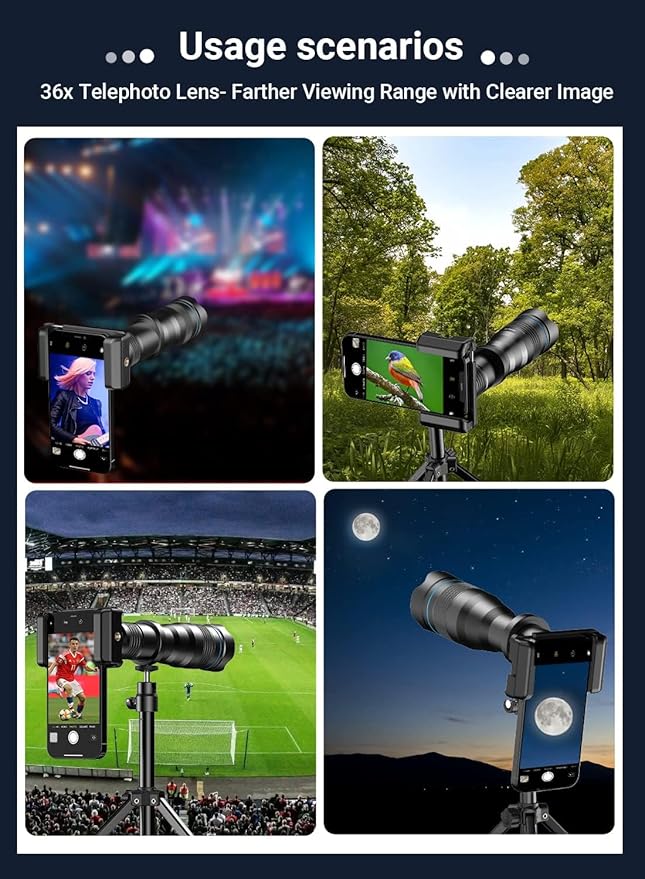 36X Telephoto Lens, Evil Eye High Power HD Telephoto Phone Lens with Tripod for Android & iPhone, Samsung and Most Smartphone