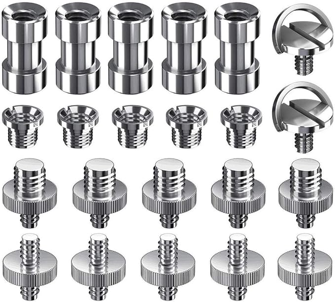 Camera Screw Kit, SDTC Tech 22 pcs D-Ring Quick Release Plate Mount Screw 1/4"-20 and 3/8"-16 Thread Tripod Screw Adapter Converter for DSLR Camera/Monopod/Ballhead/Light Stand etc.