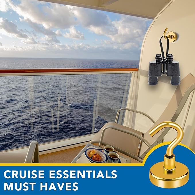 LOVIMAG Cruise Essentials Must Haves, 50Lbs Yellow Magnets, Strong Magnetic Hooks for Hanging, 6 Pack