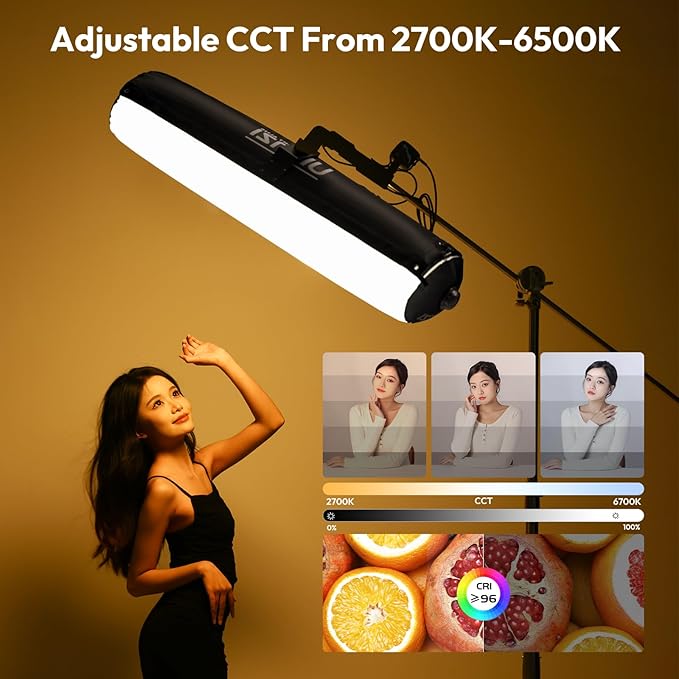 Ulanzi AL120 120W Bi Color Inflatable Tube LED Video Light with Remote, 2700K-6500K CRI96, 10 Effects, Portable Soft Box Light for Photography/Video/Live Stream/YouTube