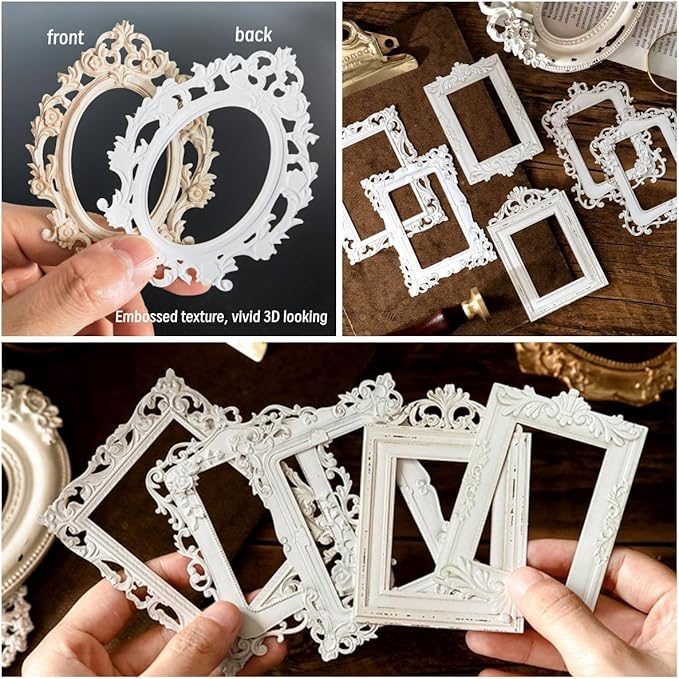 40Pcs Embossed Vintage Frames Scrapbook Decorative Paper, 4 Packs Small Photo Frame Card Cutouts for Card Making Junk Journaling Scrapbooking Supplies Notebook Photo Album Decor Non-Sticky