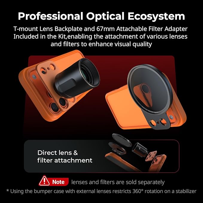SMALLRIG FilMov Bumper Phone Case for iPhone 17 Pro Max, Hollow Back Design with Lens Backplate, 67mm Filter Adapter Compatible with Phone Gimbal Stabilizers, for DJI for Insta360, Orange- 5795