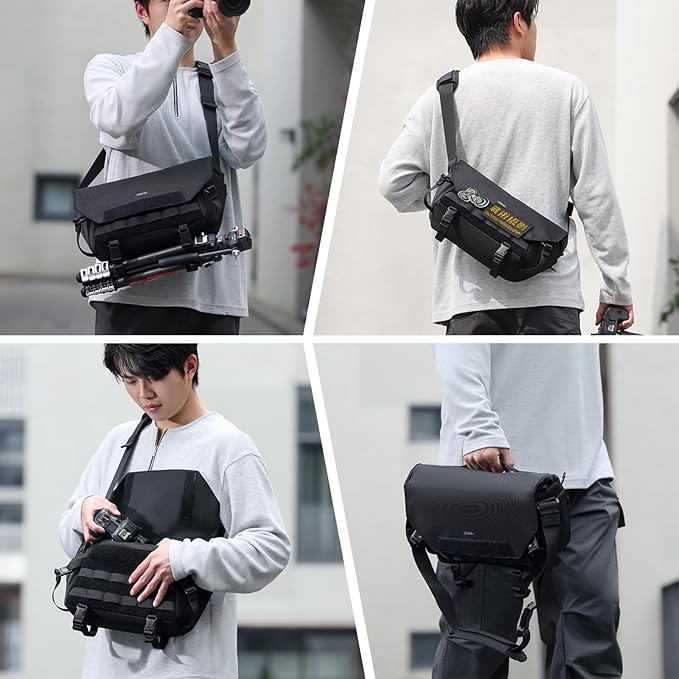 ULANZI Sling Camera Case with Tripod Holder, Small Compact Camera Tactical Shoulder Bags for DSLR/SLR/Mirrorless Cameras, Water-Resistant Crossbody Bag Women Men, Black BC08