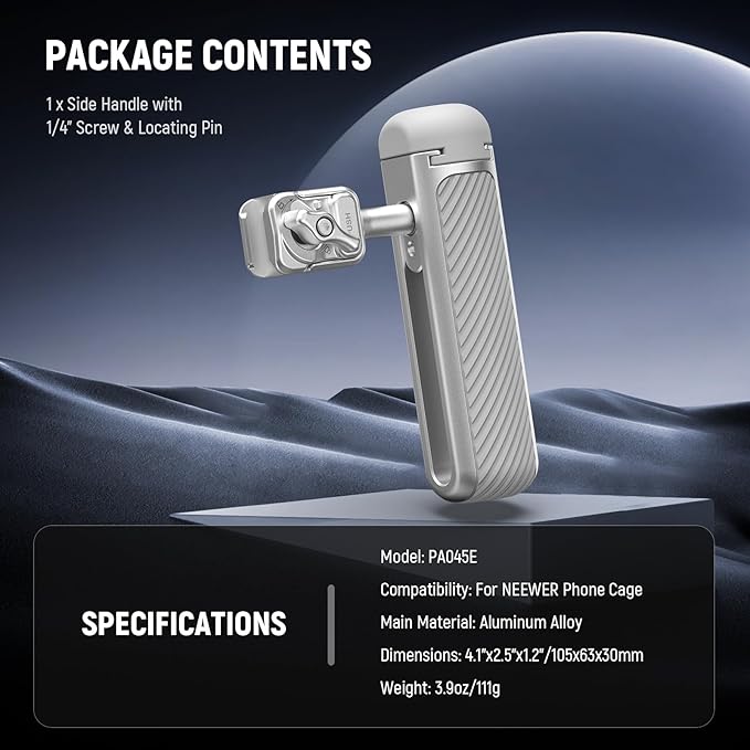 NEEWER Quick Release Side Handle with Detachable Bluetooth Shutter, Anti Off Cold Shoe, 360° Rotation, Compatible with iPhone 16 Pro 16 Pro Max S25 Ultra Phone Cage Accessories, Silver + Gray, PA045E