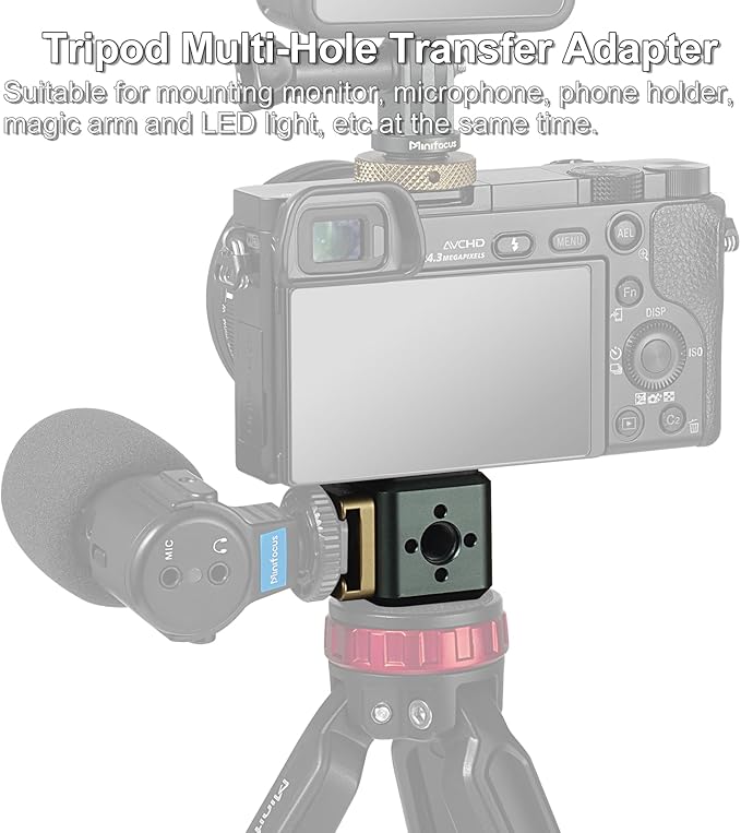 MINIFOCUS Multi-Hole Screws Adapter with Cold Shoe Mounts, Aluminum Thread Mounting Post/Block with 1/4'' & 3/8'' Thread Hole and Arri-locating Hole for Tripod, Magic Arm, Microphone, Camera Cage