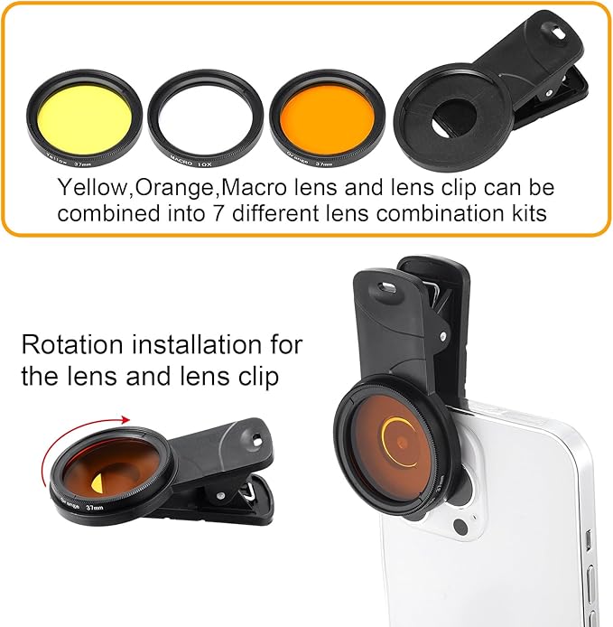 5 Pcs Coral Viewing Glasses Coral Lens Filter Kits for Phone Reef Crystals Viewing Lens 37mm Macro, Yellow, Orange for Professional Photography UV Glasses Reef Tank