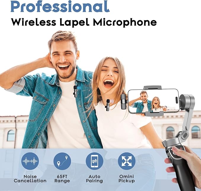 Mini Wireless Lavalier Microphone for iPhone, iPad, Android Phone, Clip on Omni Lav Mic for Video Recording, Tiktok, YouTube, Vlog - Noise Reduction Lapel USB C Bluetooth Mic for Recording