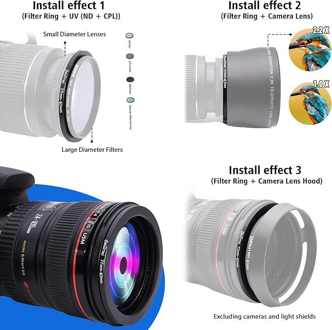 77mm to 67mm Camera Filters Ring,Step-Down Filters Ring Compatiable All Brands Ø77mm Lens to Ø67mm Camera Accessory.Made of CNC.
