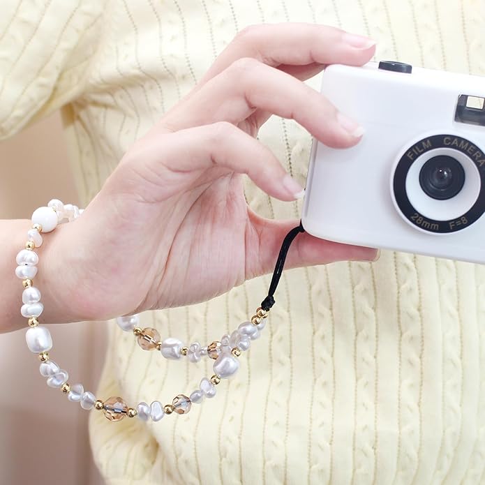 Beaded Camera Wrist Strap, Cute Phone Charms Strap, Pearl Bracelet Wrist Strap, Phone Keychain Decoration for Wallet
