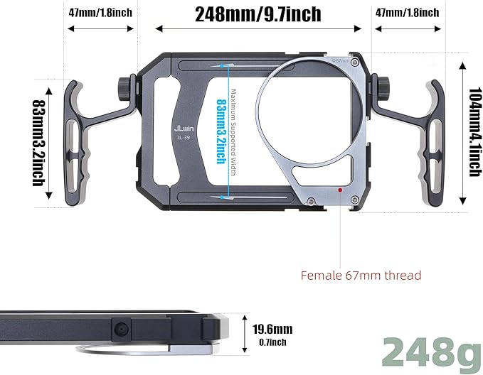 FocusFoto Universal Phone Cage with 67mm Variable Fader ND Filter, Smartphone Video Rig Kit with Dual Handles, Handheld Filmmaking Vlogging Case Stabilizer for Videomaker