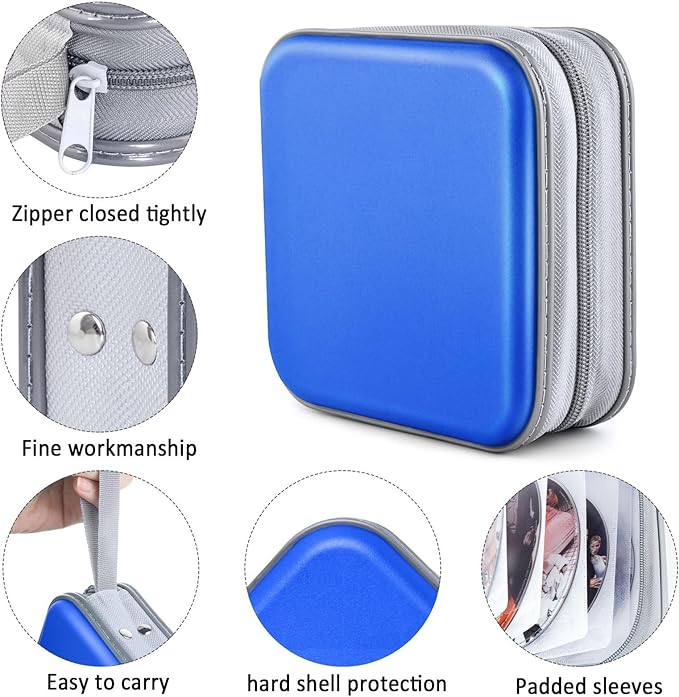Bivisen CD Case, DVD Case Wallet Holder Binder 48 Capacity CD/DVD Cases Storage Holder Binder Organizer Wallet Book for Car Home Travel (Blue)