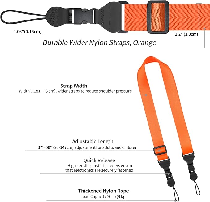 Adjustable Shoulder Strap, Nylon Camera Strap, Comfortable Neck Strap for iPad, Cellphone Tablet, Camera, Laptop, Binocular, Luggage Bag (Orange Universal Lanyard)