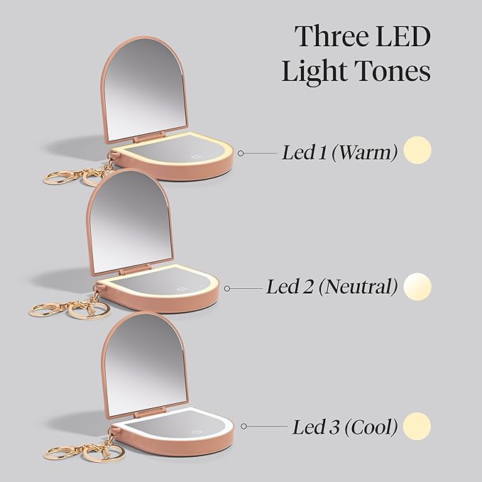 Kitsch Compact Mirror Keychain – Travel Makeup Mirror with Lights, Small Lighted Dual-Magnification Pocket Mirrors, USB-Rechargeable, Ideal for Your Touch-Ups While On Travel – Terracotta