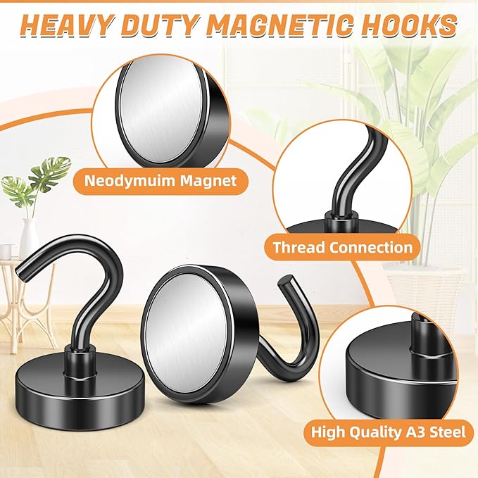DURMATE Strong Magnetic Hooks for Cruise Cabins, Cruise Ship Essentials, Black Refrigerator Magnets, 80lbs Heavy Duty Magnetic Hooks for Door Decorations, Classroom, Food Truck Accessories