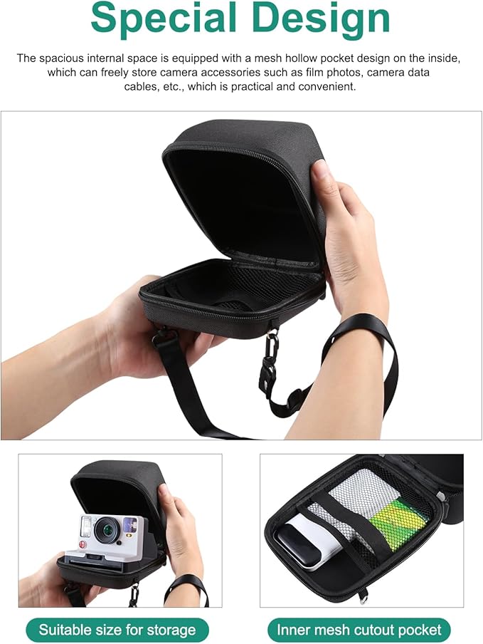 PULUZ Protective Case for Polaroid Now/Now + Plus/One Step 2/ One Step + Plus, Hard EVA Cloth Protective Case with with Adjustable Shoulder Strap(Black)