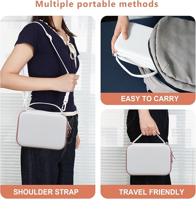 Hard Travel Case for Sony ZV-1F / ZV-1 / ZV-1 II Digital Camera, Protective Cases Bag Fits Vlogger Accessory Kit Tripod and Microphone, Extra Zipper Pocket fit Battery Charger, White Rose Gold