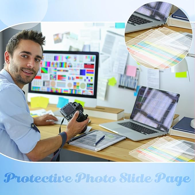 Fuyoooo 100 Pack Protective Photo Slide Pages Holds 20 35mm Slides Top Loading Photo Page Sleeves for 3 Ring Binder Holds 2000 2 x 2 Inch Photos Archival Slide Storage Album Refill Preservers