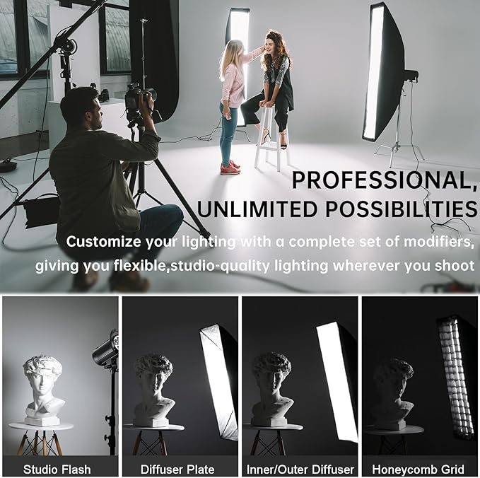 Godox 2pc Quick Release Strip Softbox,UL 12"x47"/30x120cm Bowens Mount Soft Box with Grid,Diffuser,Carry Bag for Studio Strobe Flash Continuous Light,Outdoor Photography Video Recording,Live Streaming
