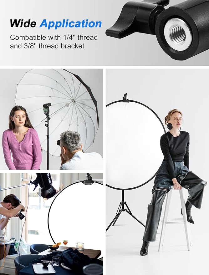 Selens Photography Reflector Clamp Holder Speedlite Hot Shoe Bracket with 1/4" & 3/8" Screw Mount with Photo Studio Light Stand, Lighting Umbrella Reflector
