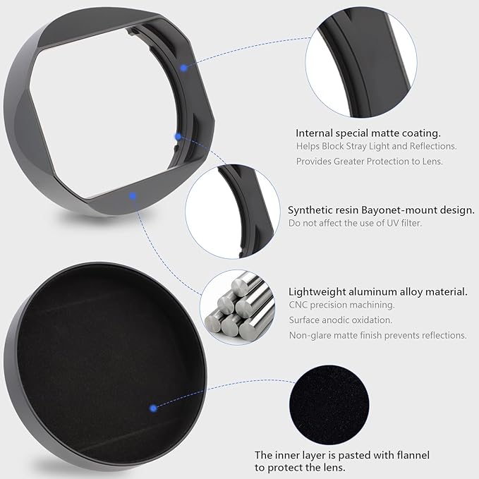 Haoge LH-X18N Bayonet Square Metal Lens Hood for Fujifilm Fuji XF 16-80mm F4 R OIS WR, Fujinon XF16-55mmF2.8 R LM WR II Lens Shade with Metal Cap