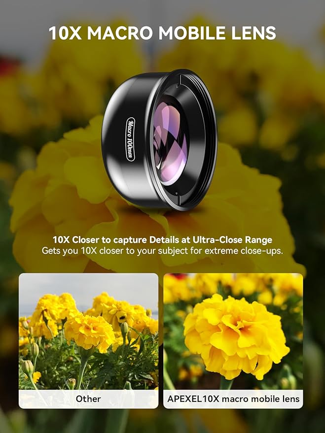 APEXEL Professional Macro Photography Lens with Fill Light for Smartphone, Macro Lenses for iPhone, Samsung, Galaxy, Android Phone(Fits for Almost All Phone), Cell Phone Lens Attachment for iPhone
