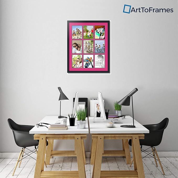 ArtToFrames Collage Photo Frame Double Mat with 9-6x8 Openings with Satin Black Frame and Tulip mat.