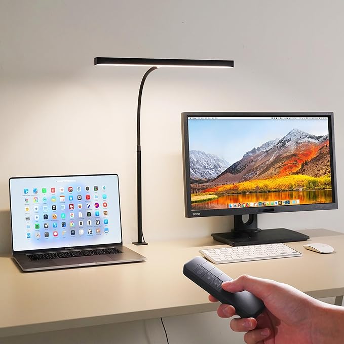 LED Desk Lamp for Office Home, Adjustable Flexible Eye-Caring Desk Light with,5 Modes 10 Brightness Adjustment, USB Adapter Desk Lamp with Clamp-T-B