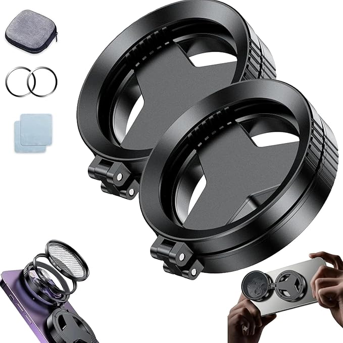 Anti-Glare Magnetic Phone Filter, 52mm Magnetic CPL Filter for Smartphone Camera, Foldable Portable Polarizing Lens Attachment, Reduces Reflections Enhances Colors for Travel Photography (2PCS)