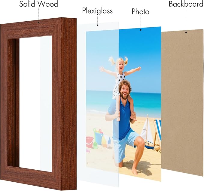 Vittanly 4x6 Picture Frame, Made of Solid Wood and Shatterproof Plexiglass, Wooden Photo Frame for Wall Mounting or Tabletop Display, Picture Frame for Home Decor with Stand, Brown, 1 Pack