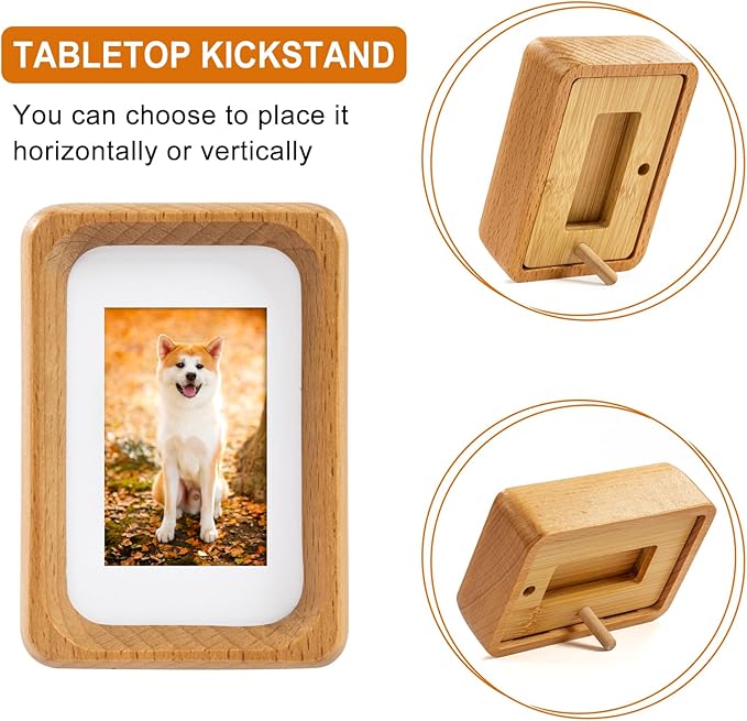 TEYCLZORE 3 inch Wood Small Picture Frames, Natural Beech Wooden Photo Frame, Desktop Cute Mini Small Photo Frame with Mat, Displays 1.2x2 Picture with Mat or 2x3 Without Mat for Tabletop Display