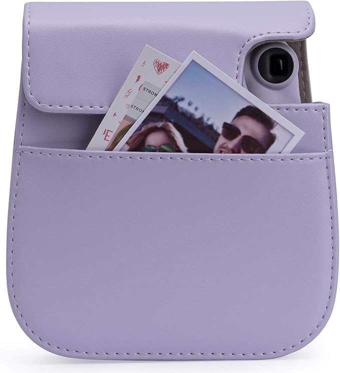 Frankmate PU Leather Camera Case Compatible with Fujifilm Instax Mini 11 12 Instant Camera with Adjustable Strap and Pocket (Purple)
