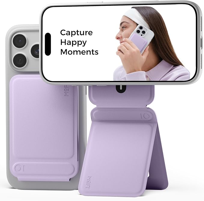 MOFT Phone Tripod Wallet for iPhone, Mulit-Angles, Lightweight & Portable Phone Stand, MOVAS Vegan Leather Magnetic Wallet, Strong Magnets, NFC Card Holder,Travel Essential, Peony (Without Card Slot)
