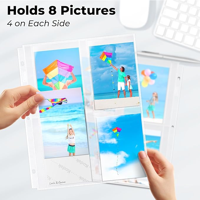 Dunwell Photo Sleeves for 3-Ring Binder, (3.5x5, 25 Pack) for 200 Pictures, Each Photo Page Holds 8 Pictures or 4 Seed Packets, Acid-Free Poly Plastic 3.5 x 5 Album Refill Pages